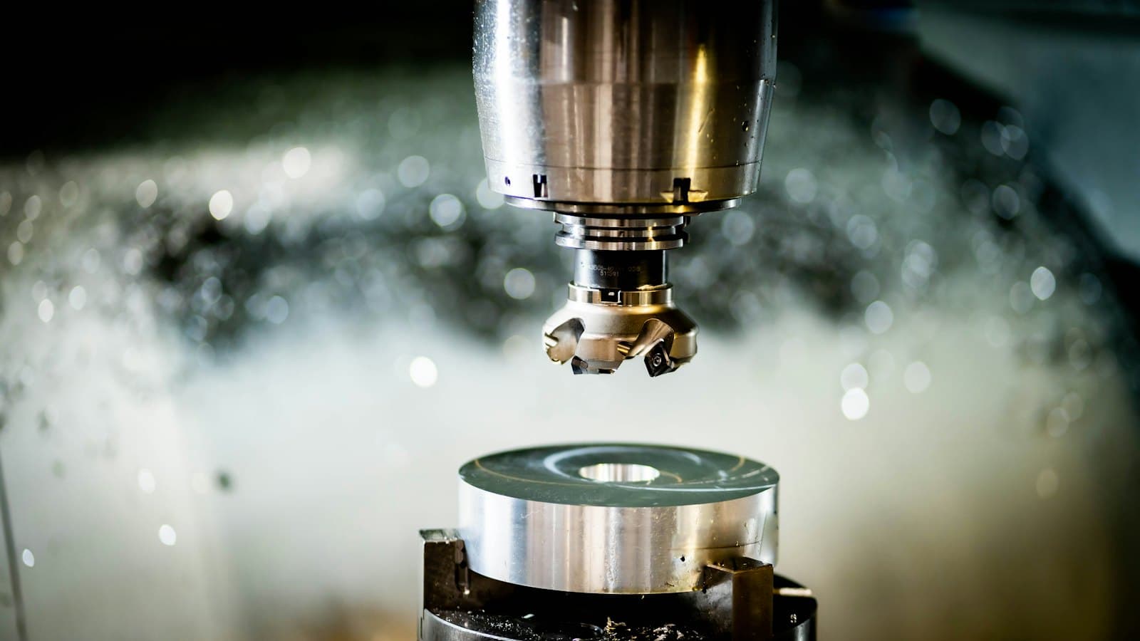 CNC spindle cutting a metal part
